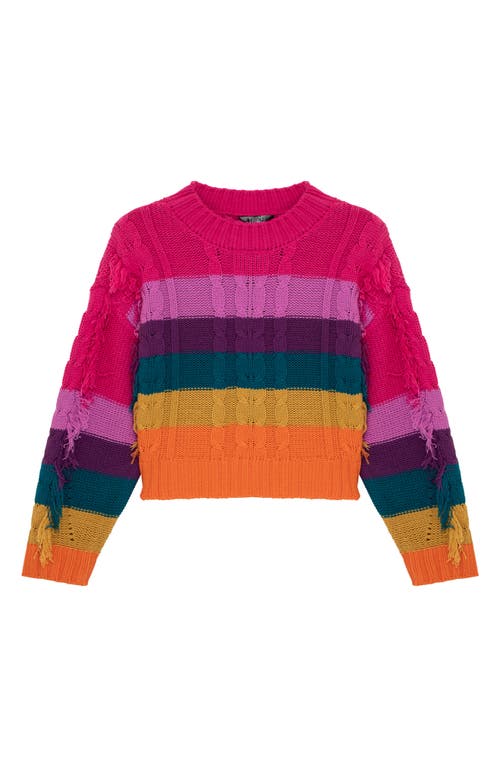 Truce Kids' Stripe Fringe Cable Sweater Pink Multi at Nordstrom,