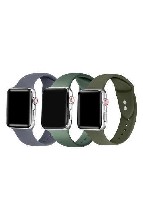 Shop The Posh Tech Assorted 3-pack Silicone Apple Watch® Watchbands In Dark Grey/olive Green/green