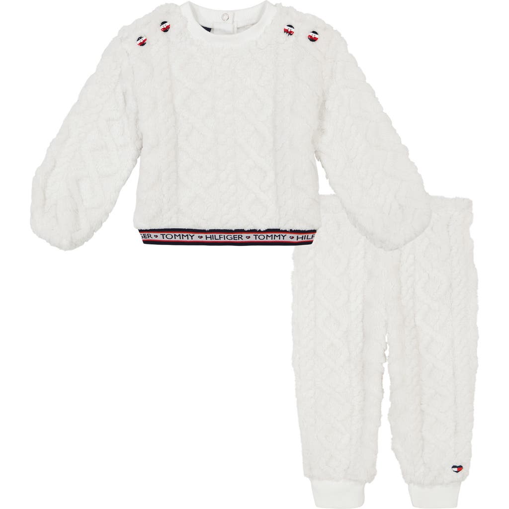 Tommy Hilfiger Baby Girl Cable Sherpa Sweatsuit 2-piece Set In White