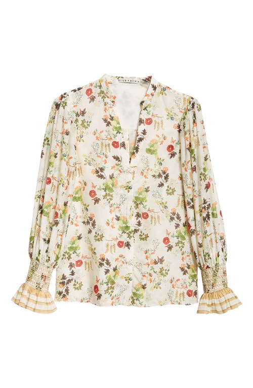 Shop Alice And Olivia Alice + Olivia Ilan Floral Cotton & Silk Button-up Shirt In Blush Kiss