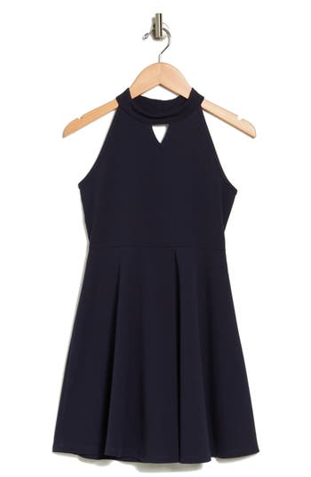 Ava & Yelly Kids' Crepe Cutout Fit & Flare Dress In Black
