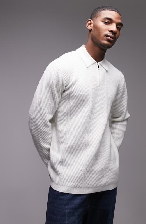 Chevron Rib Quarter Zip Sweater in White