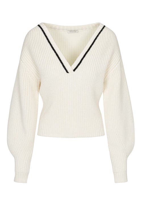 Rebecca Taylor Novlety Wool Victorian Slv V Neck In Cream