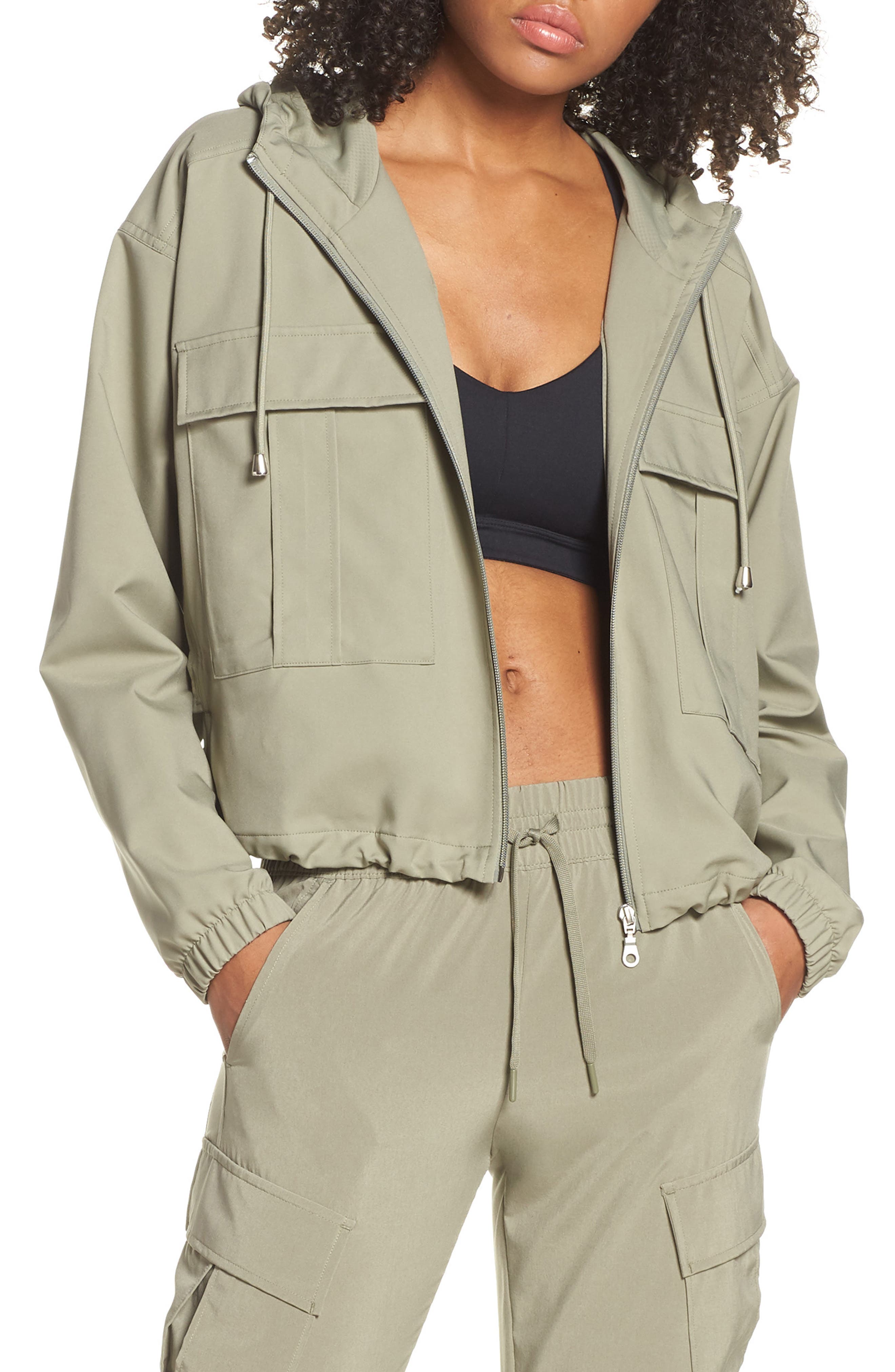 utilitarian hooded bomber jacket