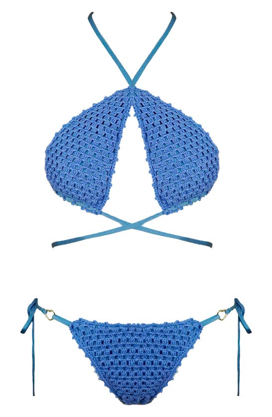 Shop Capittana Vera Crochet Bikini Top In Blue