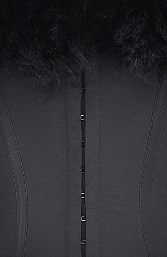 Shop House Of Cb Merle Faux Fur Off The Shoulder Crop Corset In Black