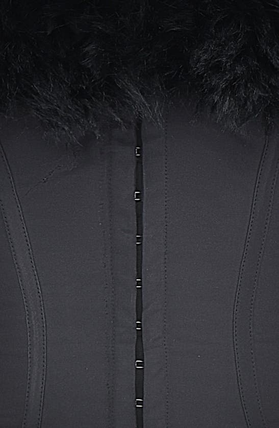 House Of Cb Merle Faux Fur Off The Shoulder Crop Corset In Black