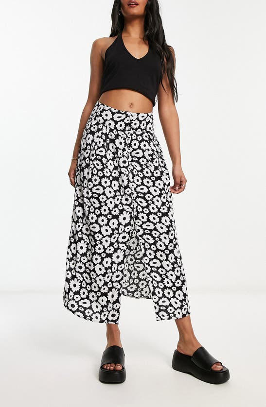 Asos Design Print A-line Midi Skirt In Black Multi