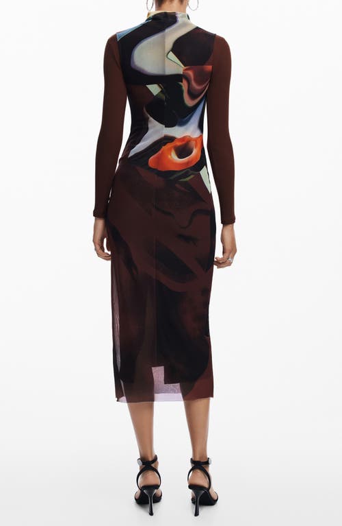 Desigual Brown Polyester Dress In Mix