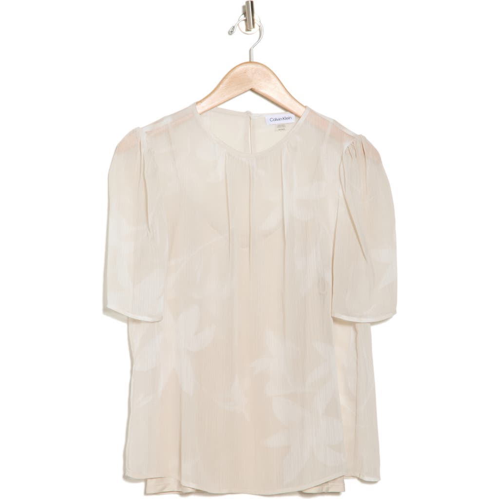 Calvin Klein Short Sleeve Chiffon Top In Neutral