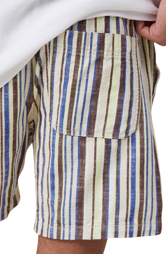 Shop Cotton On Easy Cotton Blend Drawstring Shorts In Pale Lime Multi Stripe