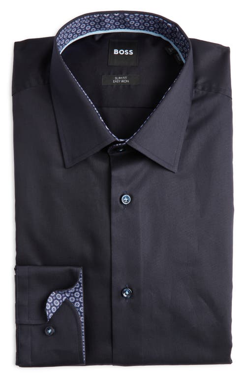 Hugo Boss Boss Hank Kent Slim Fit Solid Cotton Dress Shirt In Dark Blue