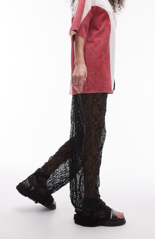 Shop Topshop Lace Straight Leg Pants In Black