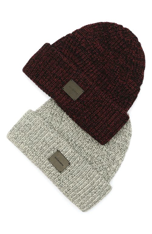 Shop Allsaints Marled Wool Blend Rib Cuff Beanie In Black/truffle Red