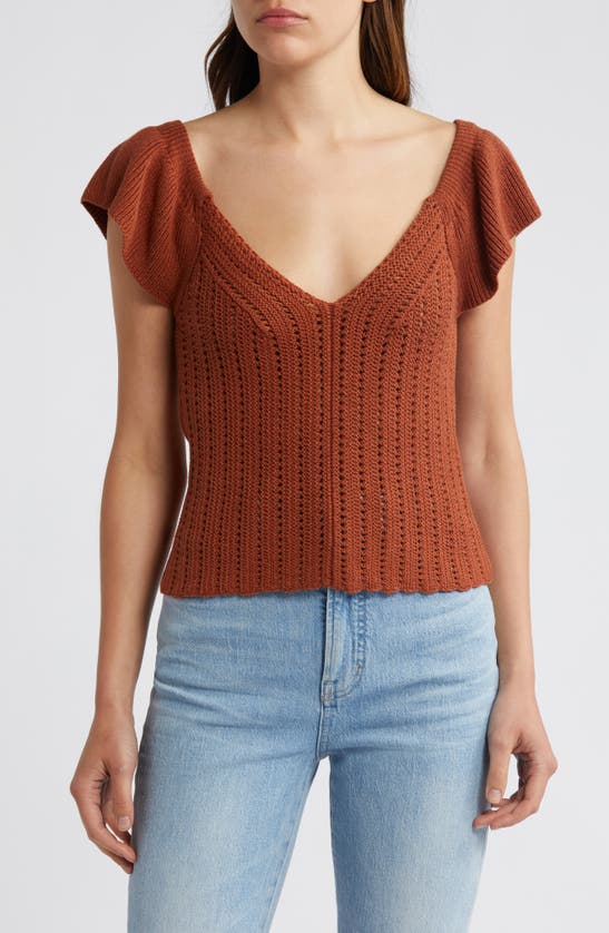 Shop Treasure & Bond Open Stitch Linen Blend Sweater In Rust Sequoia