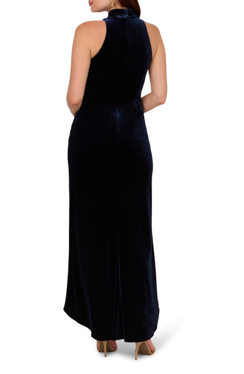 Shop Adrianna Papell Sleeveless Stretch Velvet High-low Gown In Midnight