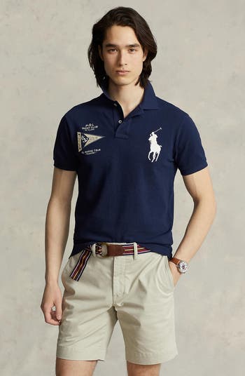 Embroidered Cotton Pique Polo Shirt in Blue - Polo Ralph Lauren
