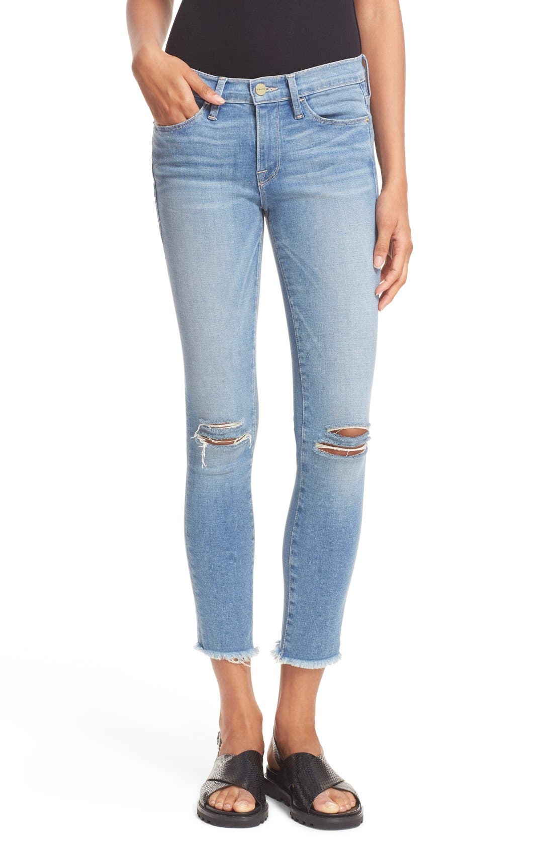 FRAME 'Le Skinny de Jeanne' Crop Raw Edge Jeans (Waterwood) (Nordstrom