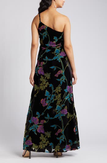 Alluring Blooms Black Floral Burnout Velvet Maxi Dress