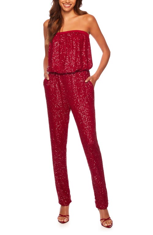 Sequin Strapless Jumpsuit in Berries