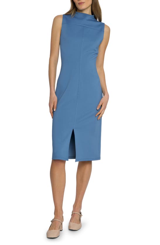 Shop Luxely Dawn Mock Neck Sleeveless Dress In Coronet Blue