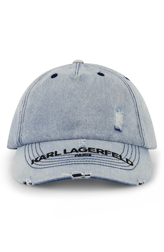 Karl Lagerfeld Distressed Denim Cap In Blue
