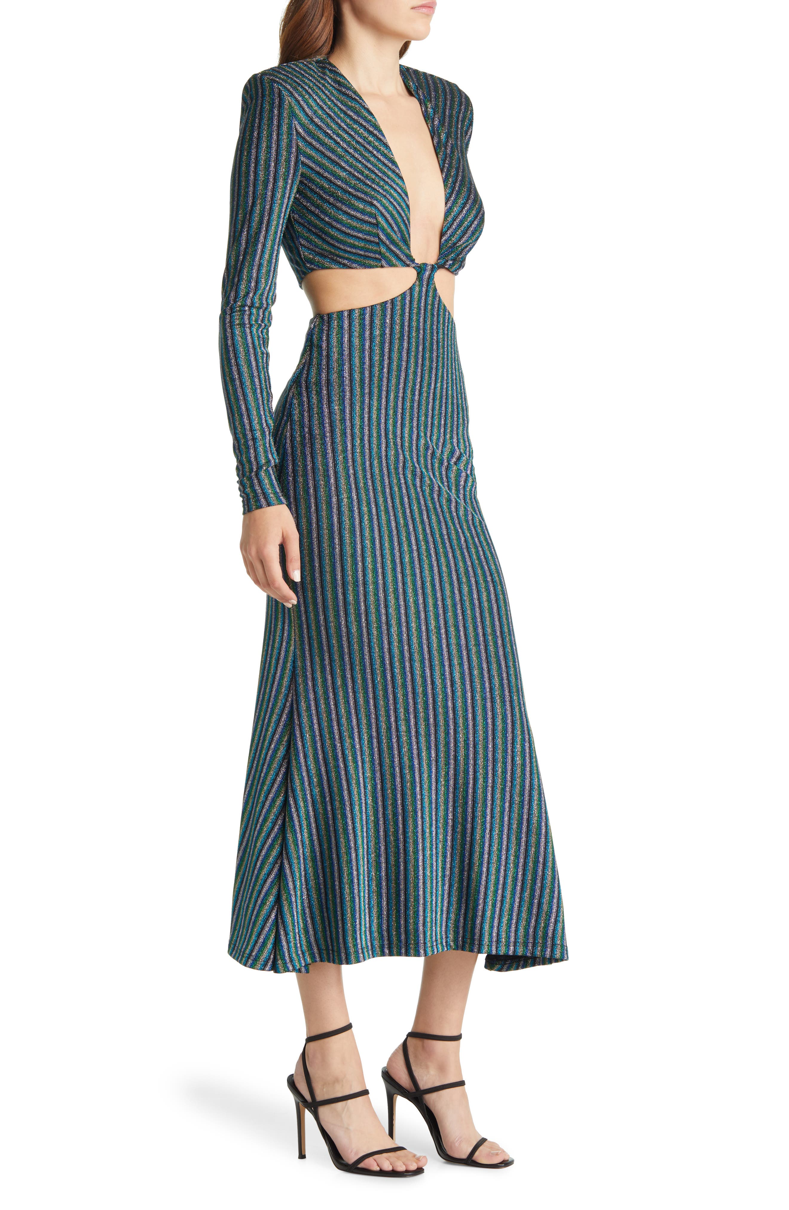 MISHA Despina Cutout Long Sleeve Stripe 