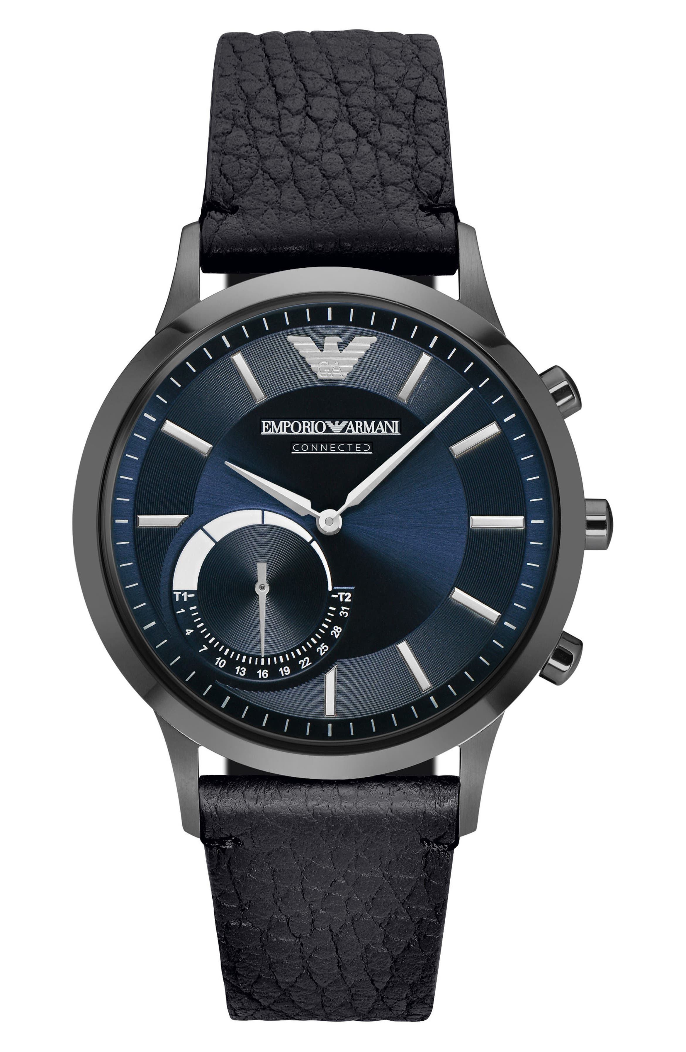 Emporio Armani Leather Strap Hybrid Smart Watch, 43mm | Nordstrom