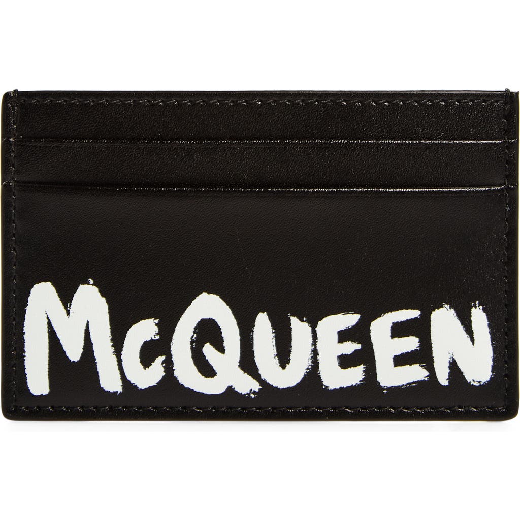 Alexander Mcqueen Graffiti Logo Leather Card Holder In Black/white
