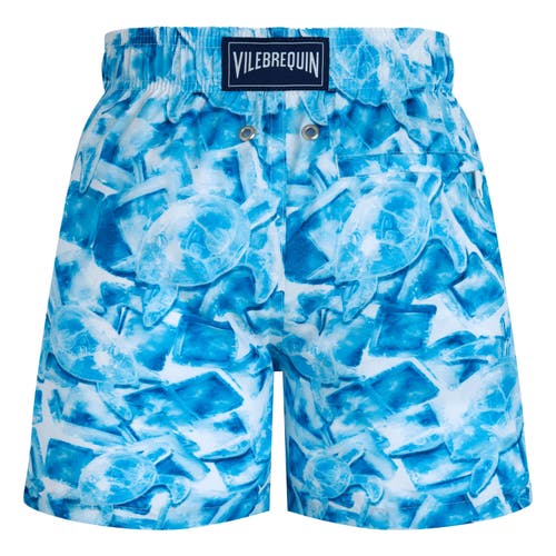 Shop Vilebrequin Kids' Iced Turtles Light Fabric Swim Shorts In Blanc