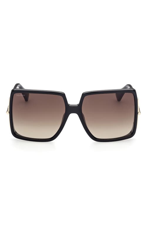 Max Mara 58mm Gradient Square Sunglasses in Shiny Black /Gradient Brown at Nordstrom