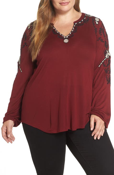Lucky Brand Women's Plus Size Embroidered Cut-Out TOP, Golden