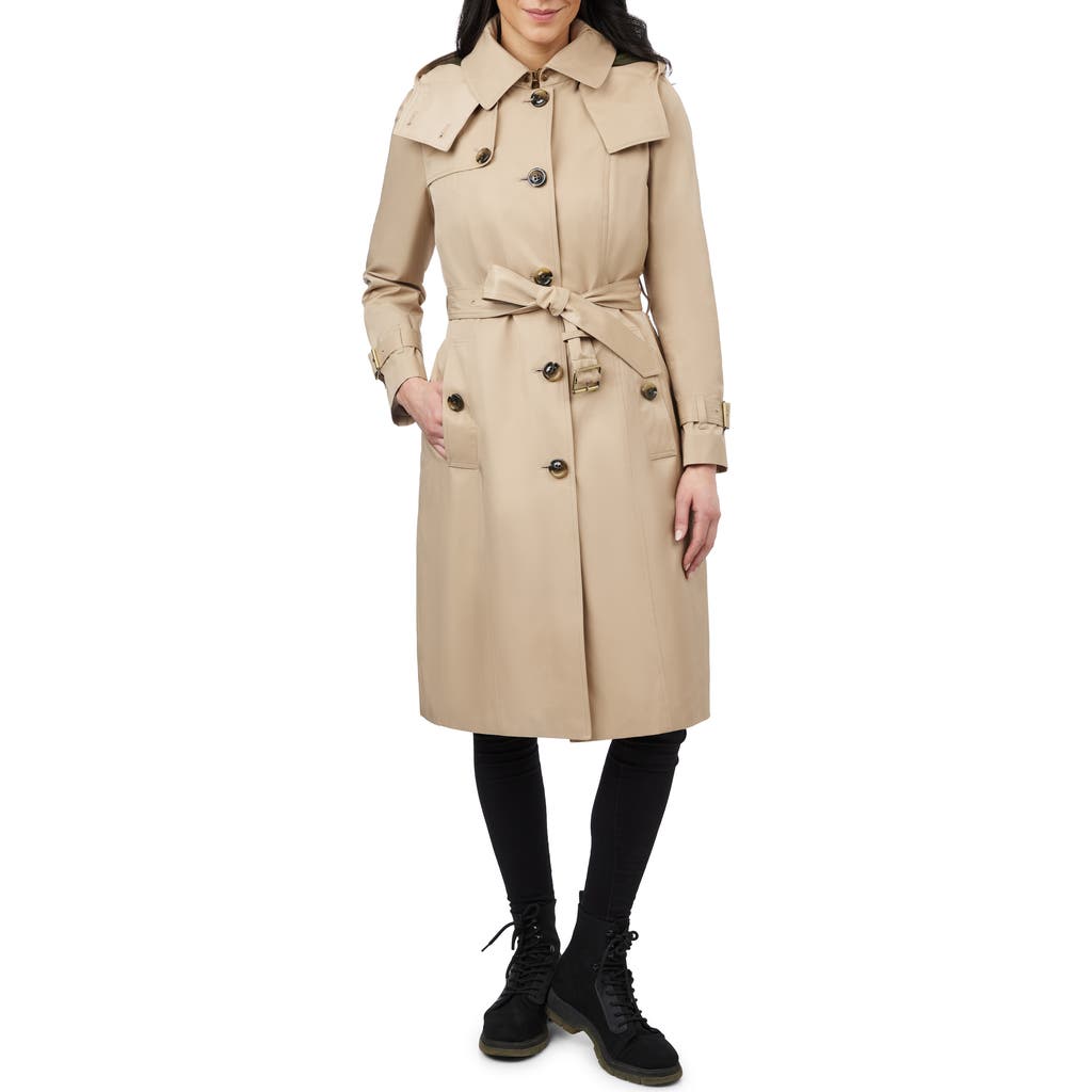 London Fog Water Resistant Belted Trench Coat With Removable Liner In Stone