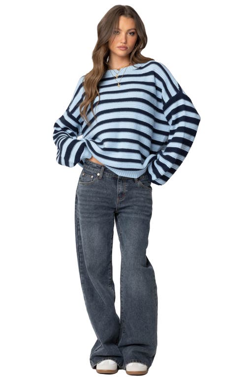 Edikted Aerin Oversize Stripe Cotton Sweater In Blue-and-navy