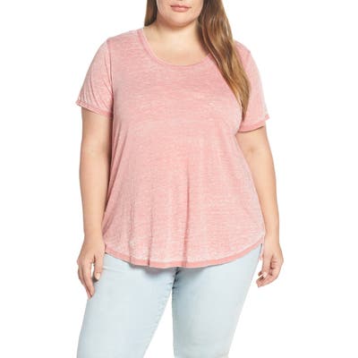 Plus Size Vince Camuto Scooped Burnout Tee, Coral