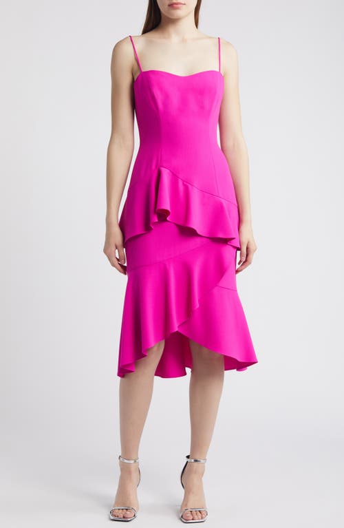 Barbados Tiered Ruffle Midi Dress in Vibrant Pink