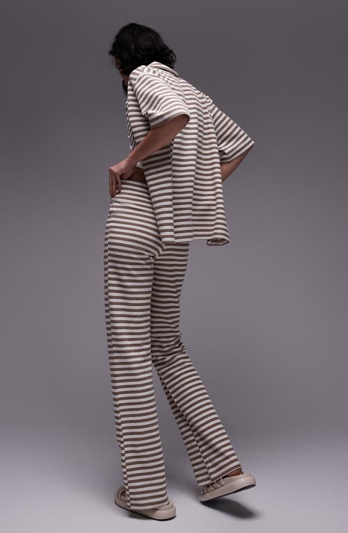 Topshop Stripe Thermal Knit Wide Leg Pants In Stone