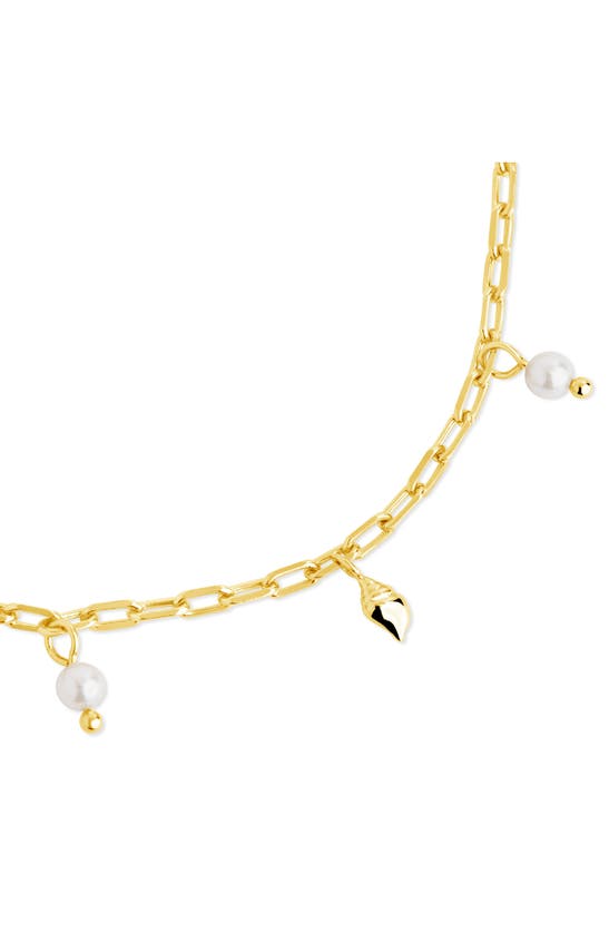 Shop Sterling Forever Beverly Freshwater Pearl Charm Anklet In Gold