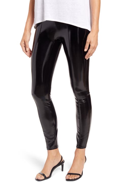Alfani Women's Petite Faux-Leather-Detail Pants (10 Petite, Deep Black)