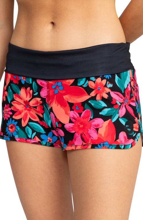 Roxy Floral Swim Shorts Anthracite Fi at Nordstrom,