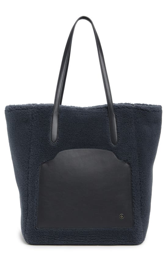 Loro Piana Sesia Large Leather-trimmed Faux Shearling Tote In Carbon Grey/ Blue Navy