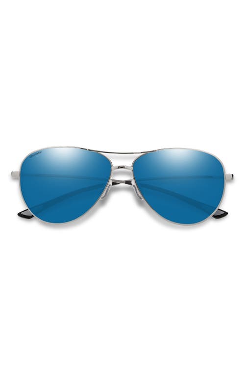 Langley 60mm ChromaPop Polarized Aviator Sunglasses in Silver /Blue Mirror