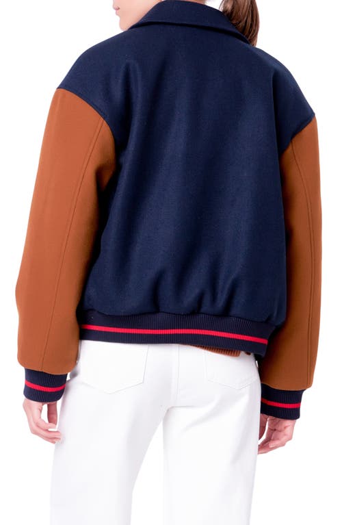 Shop English Factory Colorblock Bomber Jacket In Navy Multi