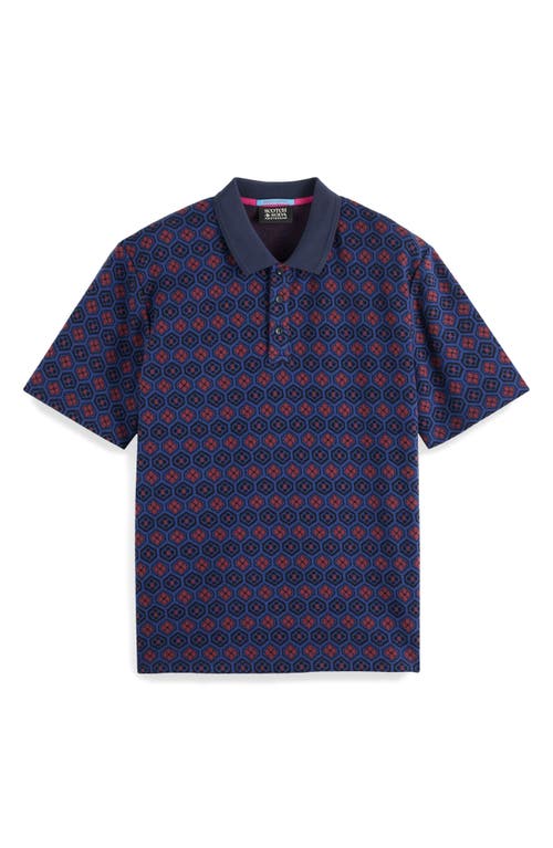 Geographic Floral Jacquard Polo in Navy