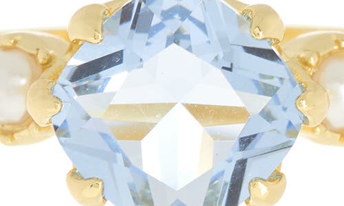 Shop Covet Cushion Cut Crystal & Imitation Pearl Ring In Gold/blue
