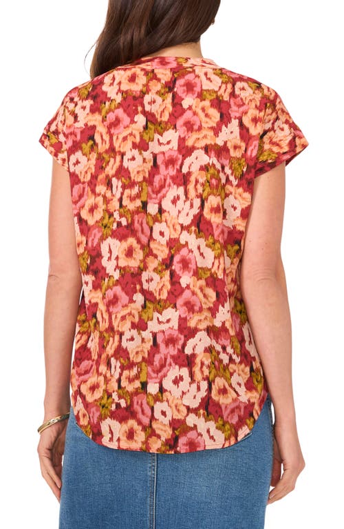 Vince Camuto Print Split Neck Top In Rose Clay