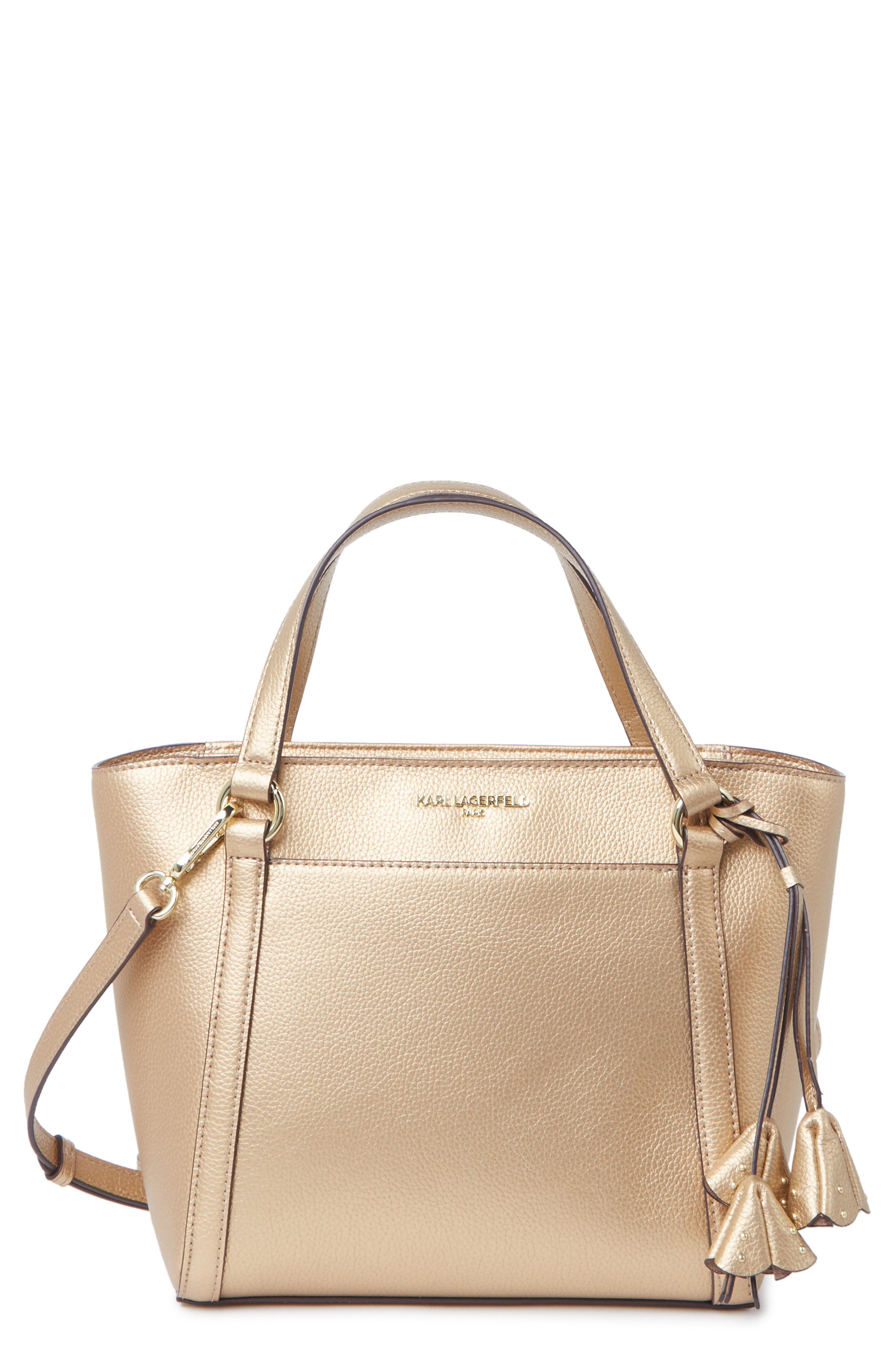 Karl Lagerfeld Iris Small Leather Satchel In Old Gold