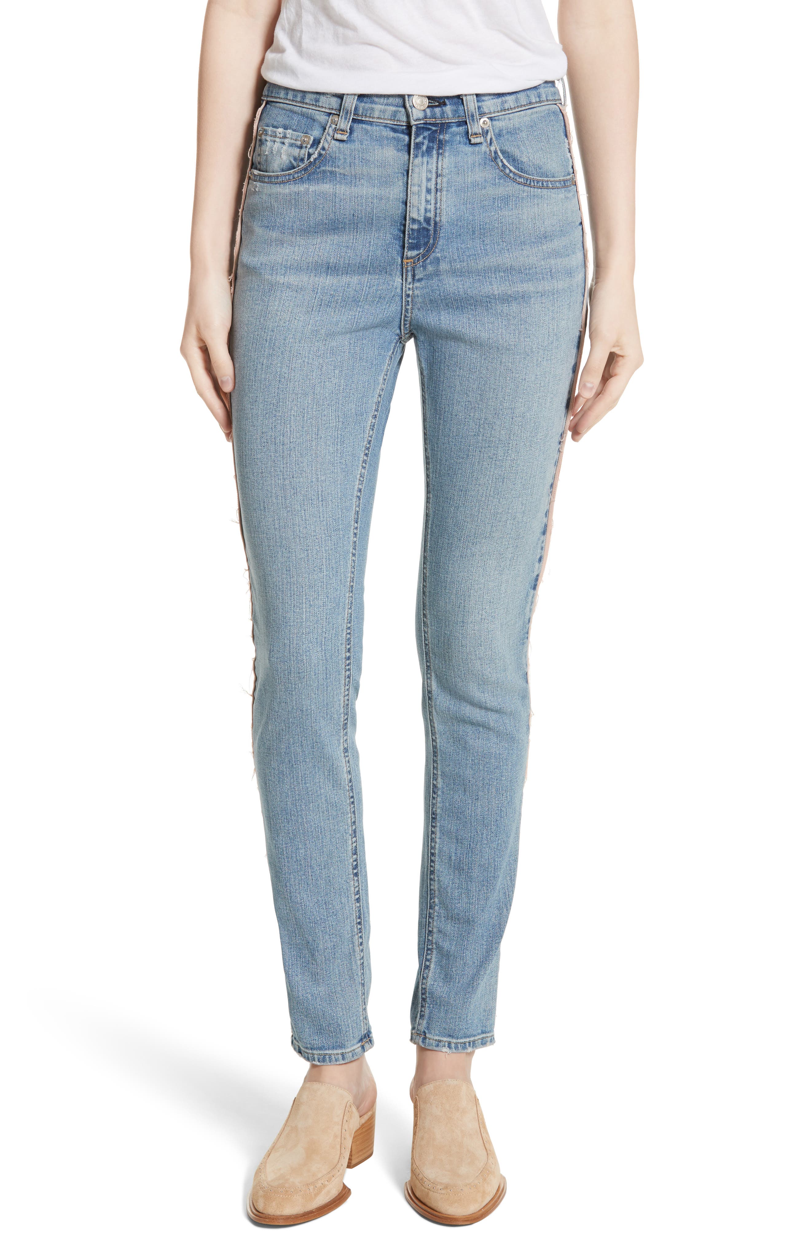 high rise light wash skinny jeans