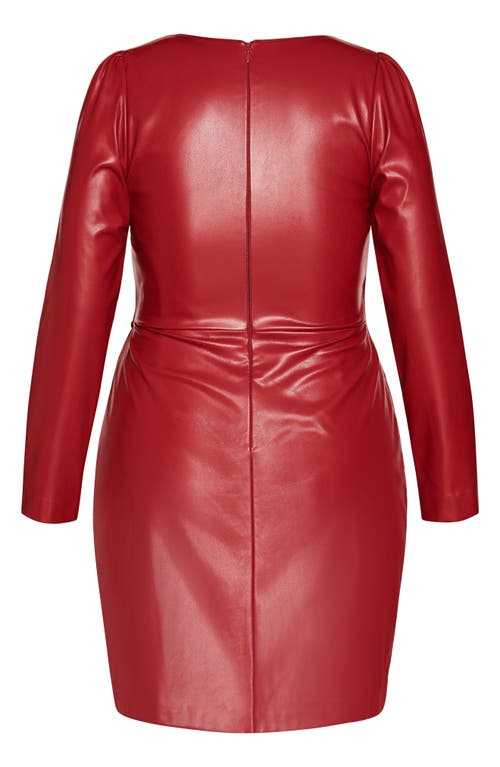 Shop City Chic Cindy Long Sleeve Faux Wrap Faux Leather Dress In True Reddnu