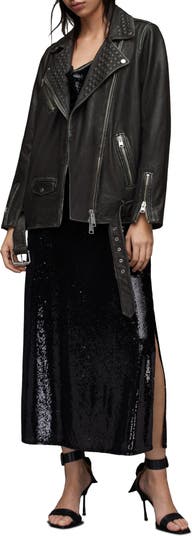 AllSaints Billie Studded Oversize Leather Biker Jacket | Nordstrom